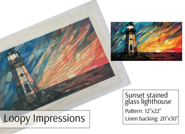 Loopy Impressions Pattern - Sunset stained glass lighthouse