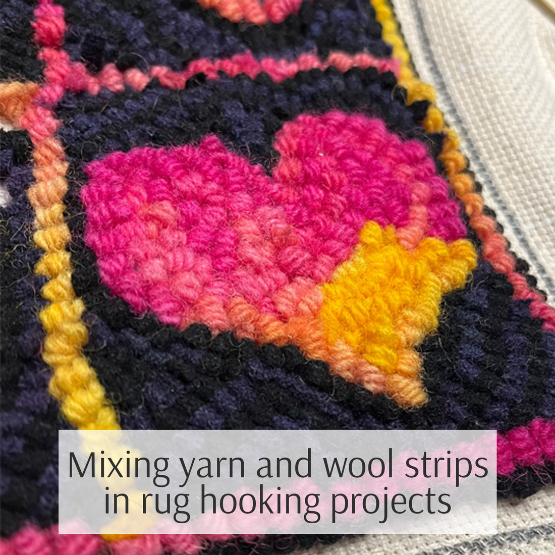 rug hooking with yarn and wool strips heart rug hooking project