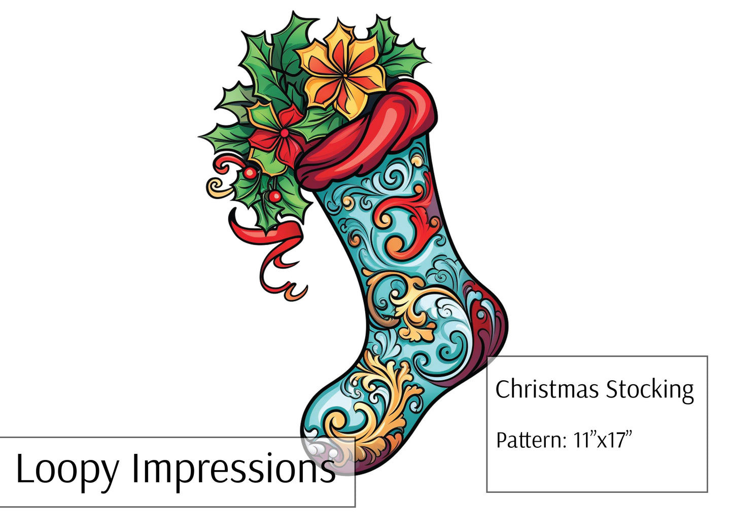 Loopy Impressions Pattern - Christmas Stocking (blue)