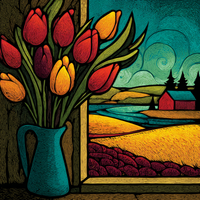 Spring Whimsy - Tulips Rug Hooking & Punch Needle pattern - Loopy Impressions