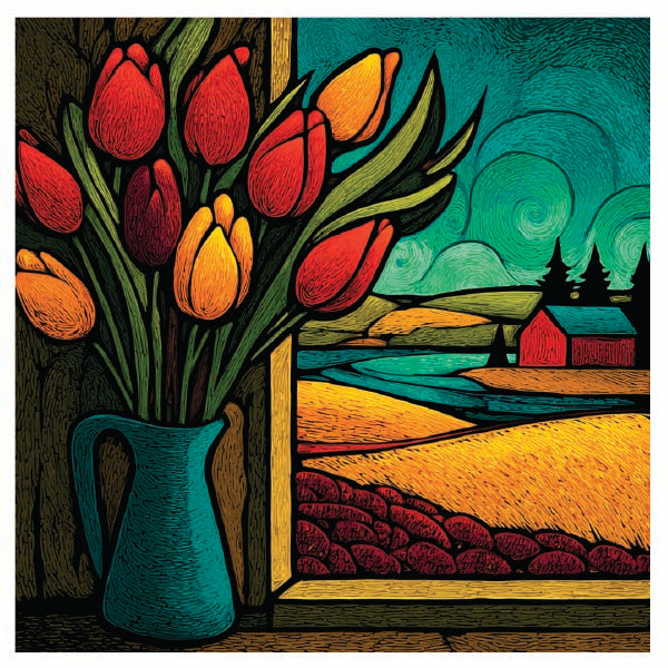 Spring Whimsy - Tulips Rug Hooking & Punch Needle pattern - Loopy Impressions